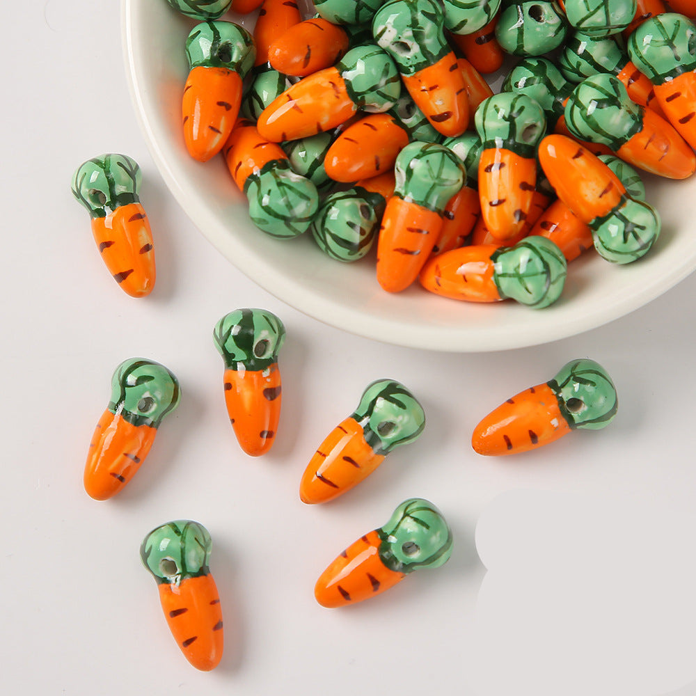 Wholesale Ceramic Carrot  Cute Cartoon Polka Dot Cylinder Beads