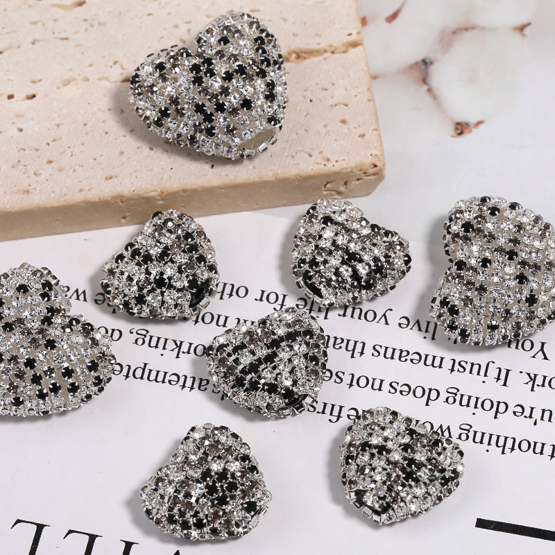 Wholesale 5pcs Rhinestone claw chain heart-shaped rhinestone ball straight hole bead