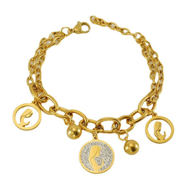 Wholesale Stainless Steel Cutout 18K Double Layered Bracelet