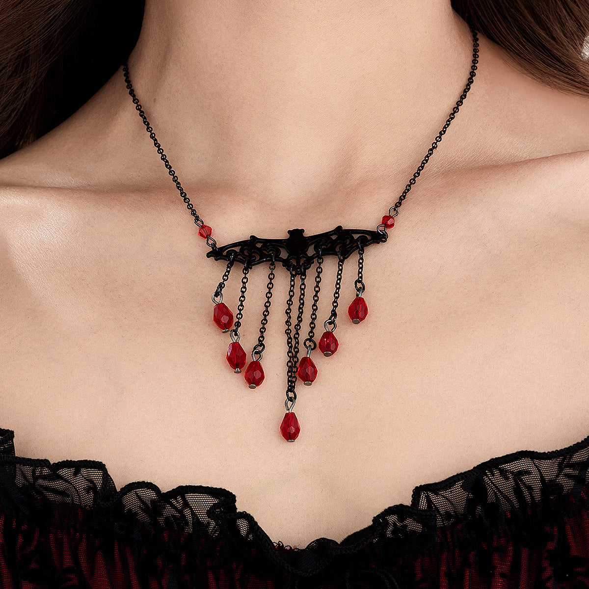 Wholesale Vintage Tassel Heart-Shaped Dagger  Bat Necklace