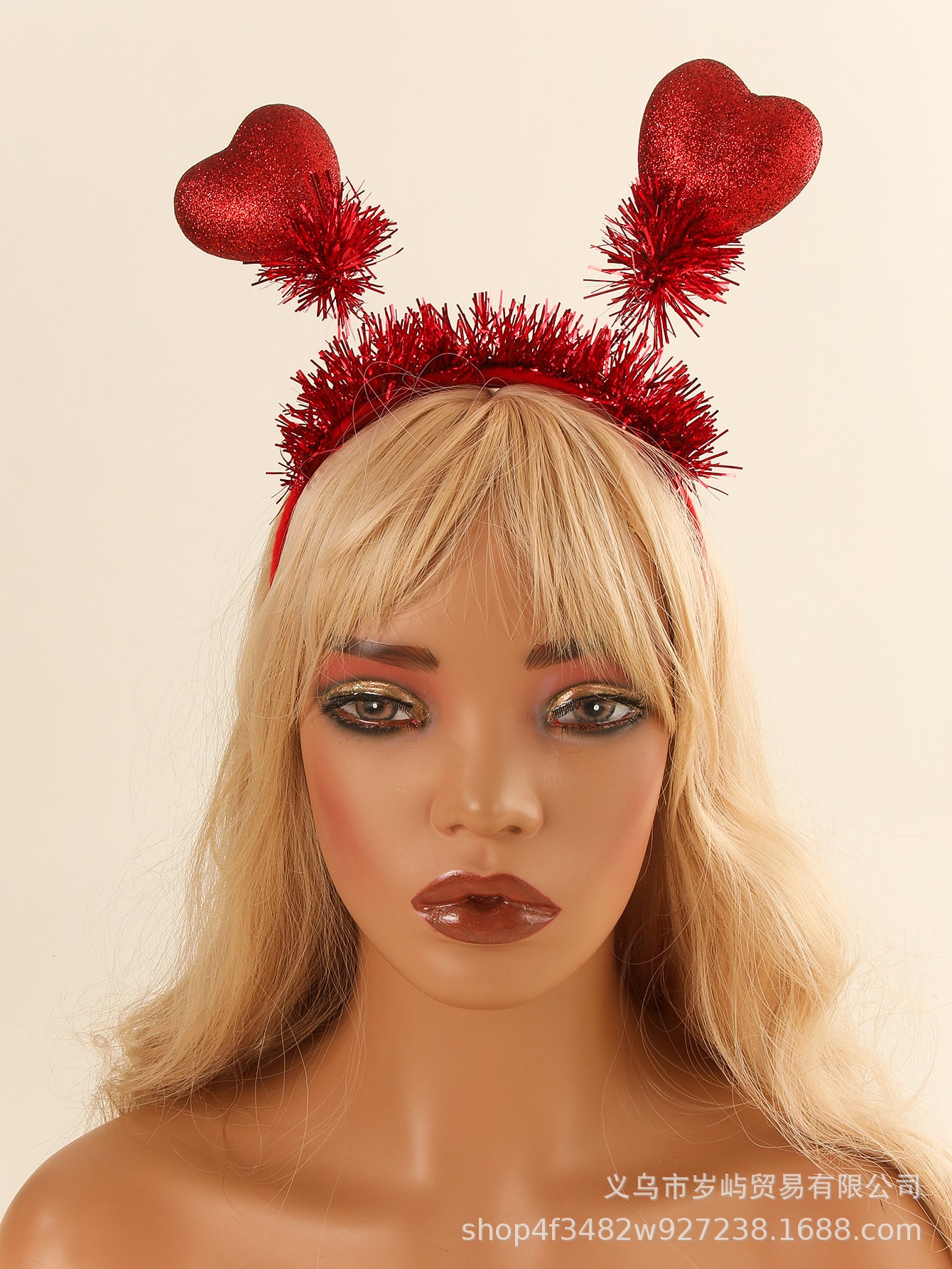 Wholesale 10pcs Valentine's Day Heart Shaped Love Glitter Hair Hoop Red Three-dimensional Love Foam Party Heart Sequin Headband