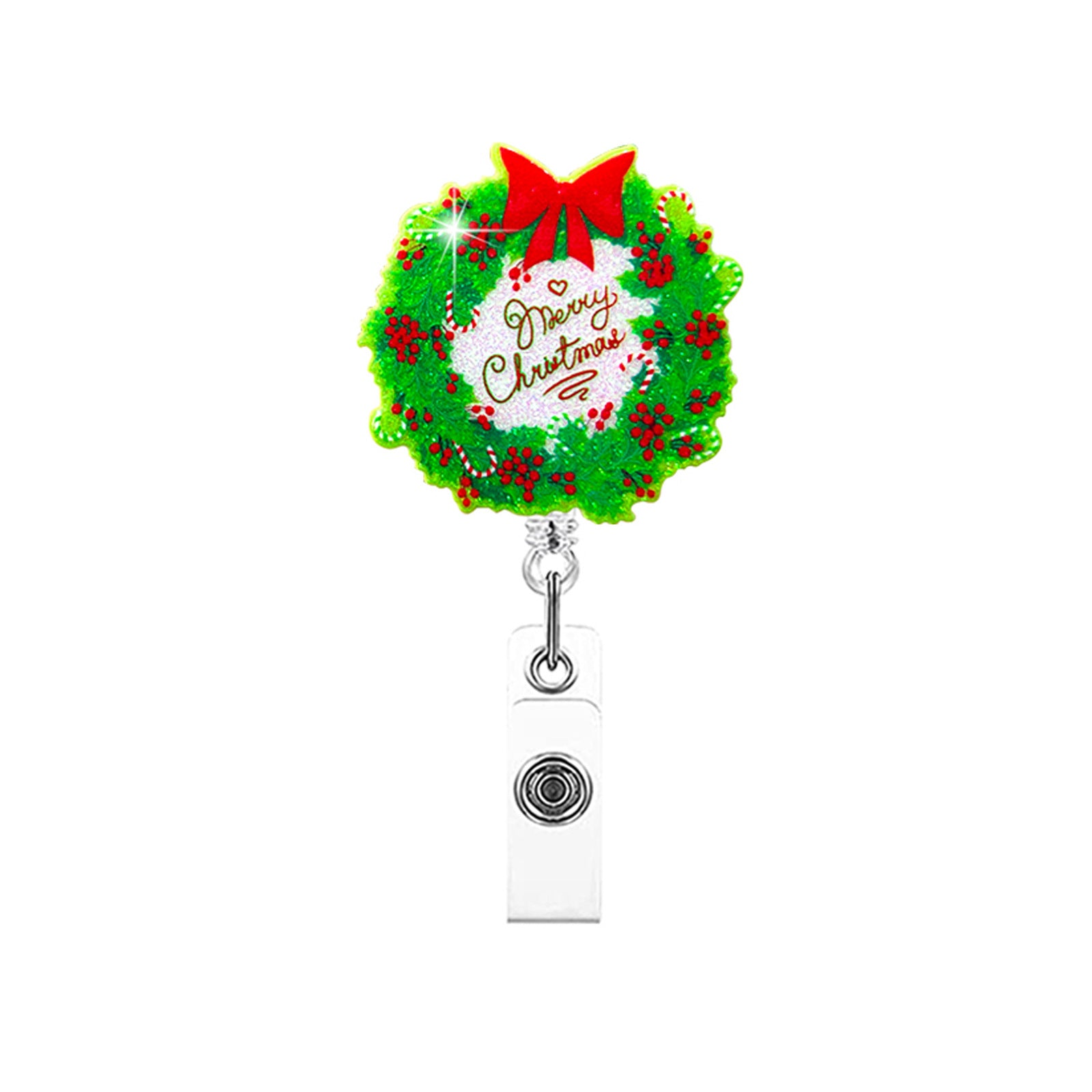 Wholesale Christmas Santa Claus Sparkling Pink Snowman Elk Flower Ring Acrylic Emblem Scroll Retractable Keychain