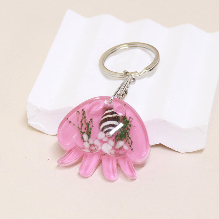 Wholesale 6pcs Jellyfish Shape Resin Glue Real Starfish Shell Ocean Keychain