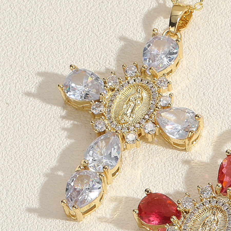 Wholesale Cross Madonna Portrait Zircon Pendant Necklace