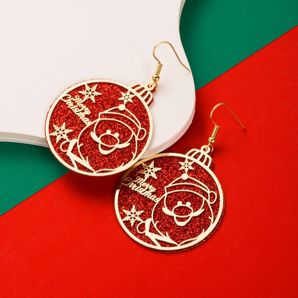 Wholesale Christmas Carved Cut-out Double-layer Alloy Glitter Earrings