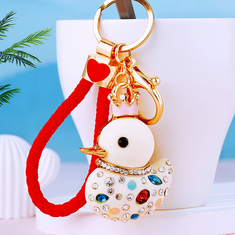 Wholesale Cute Crystal Studded Little Yellow Duck Car Keychain Bag Charm For Women Boutique Resale Decorative Accessory