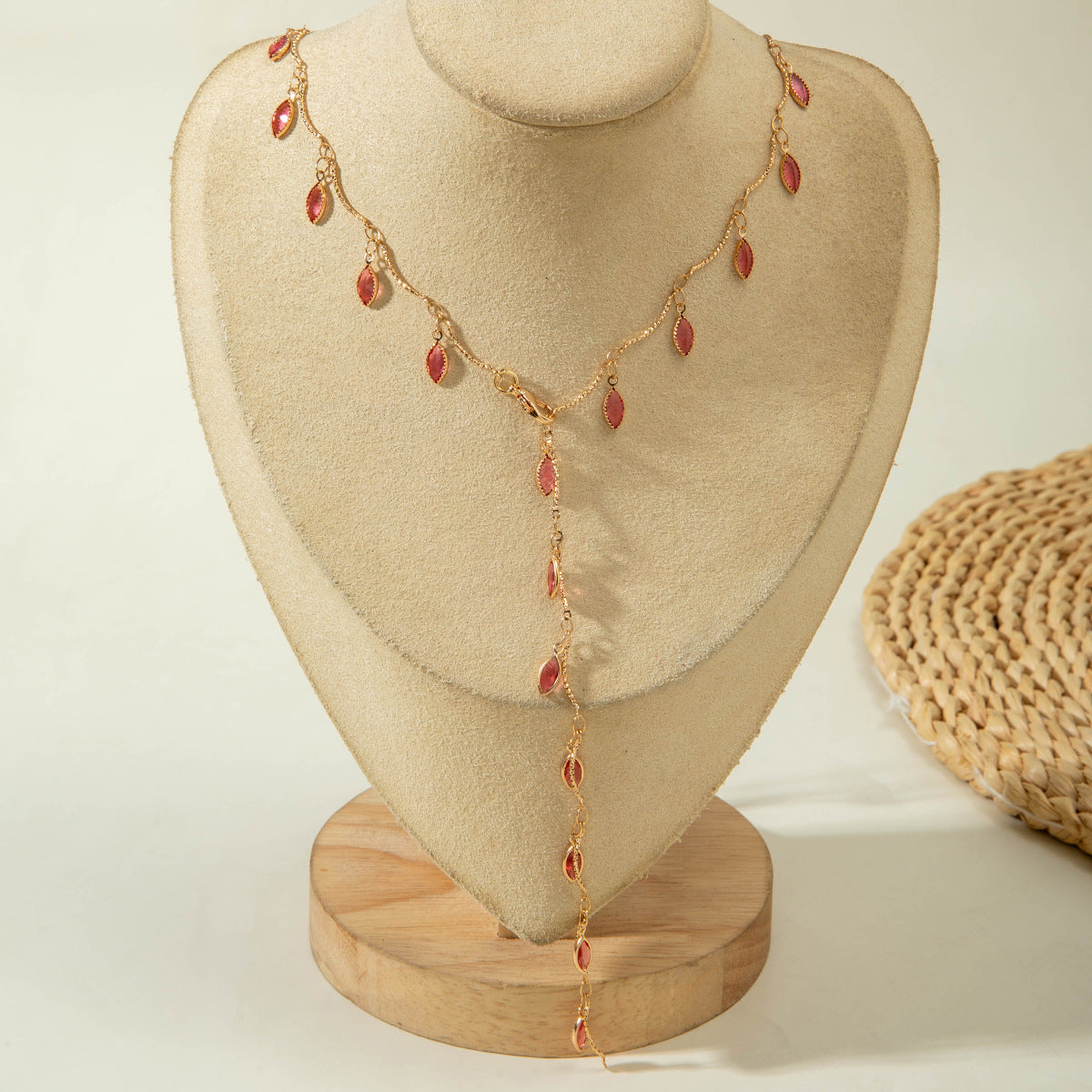 Wholesale Colorful crystal metal clavicle necklace with Y-shaped chain layering