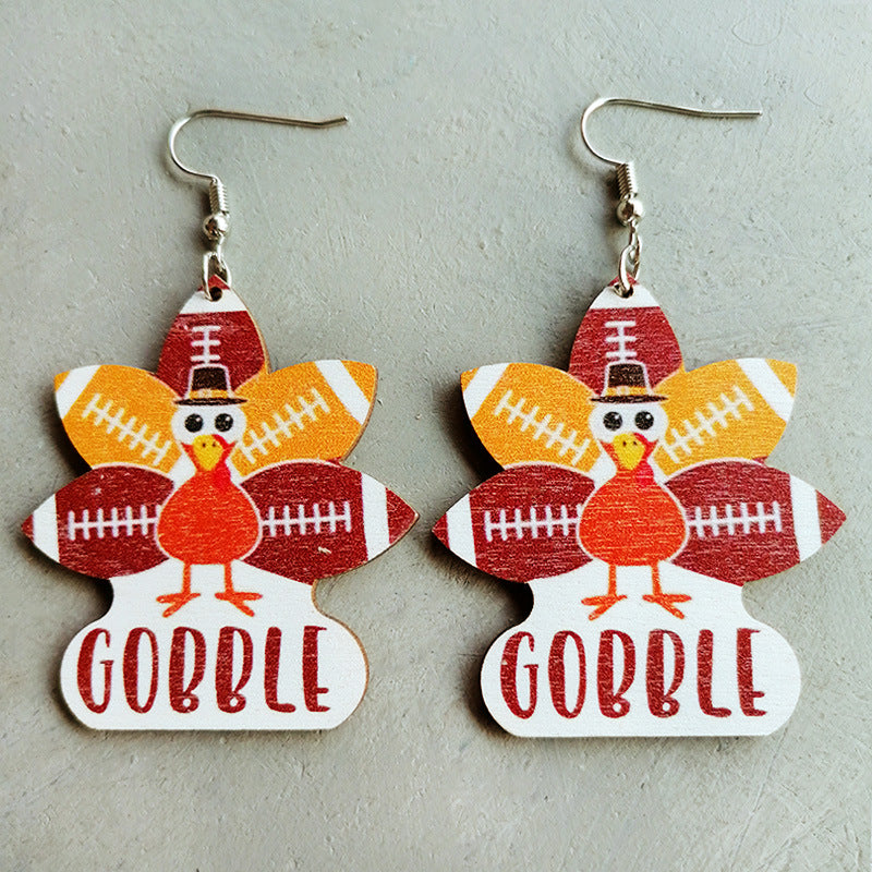 Wholesale Thanksgiving Turkey Water Drop Polka Dot Wooden Earrings
