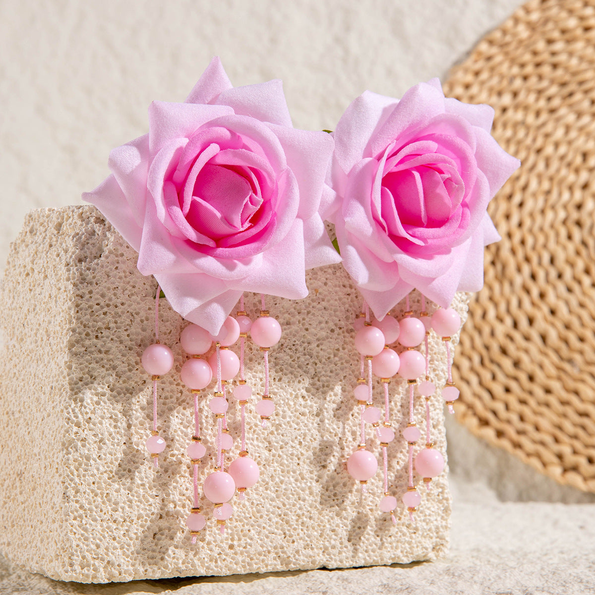 Wholesale Colorful three-dimensional rose flower earrings
