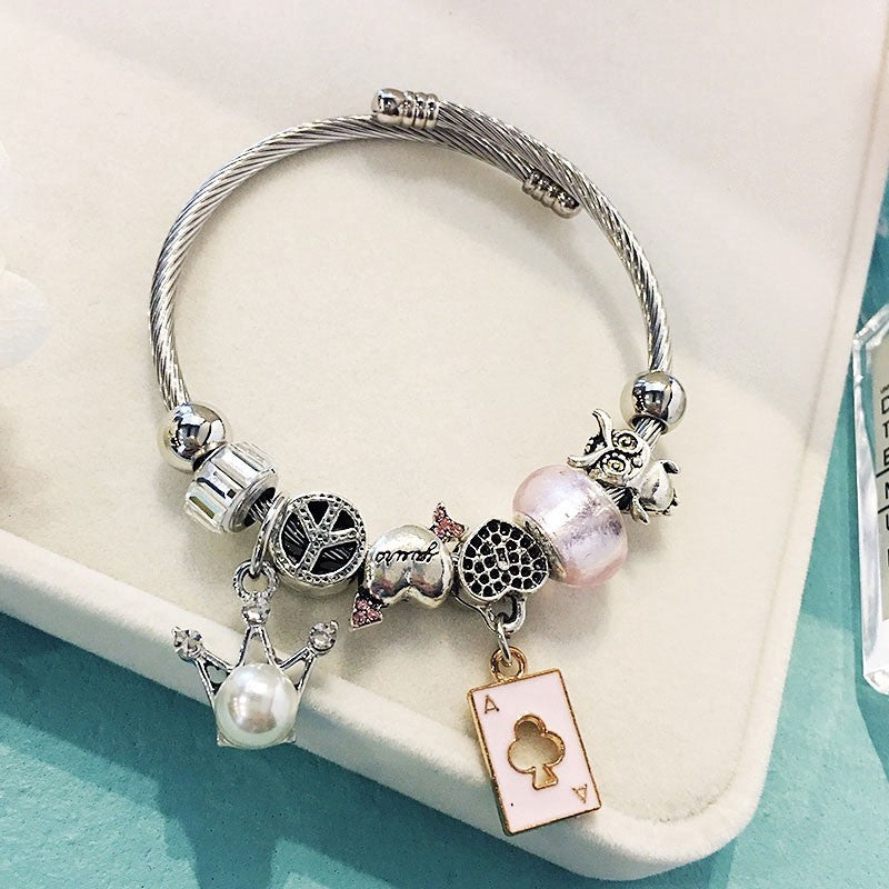 Wholesale Stainless Steel Green Planet Playing Cards Crystal Bracelet