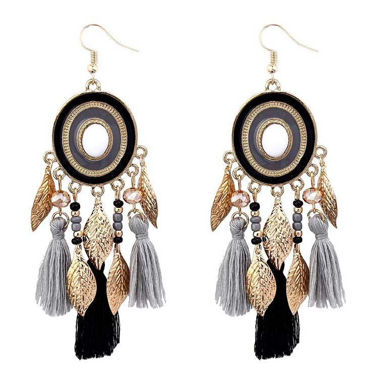 Wholesale Tassel Versatile Long Gold Leaf Earrings