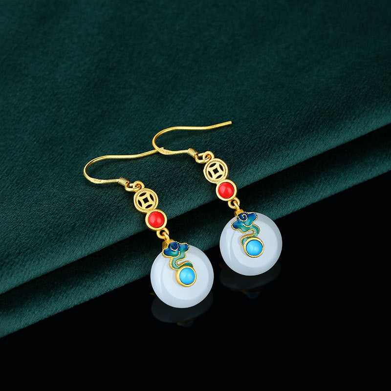 Wholesale Niche Design Ping An Buckle Imitation Jade Elegant Earrings