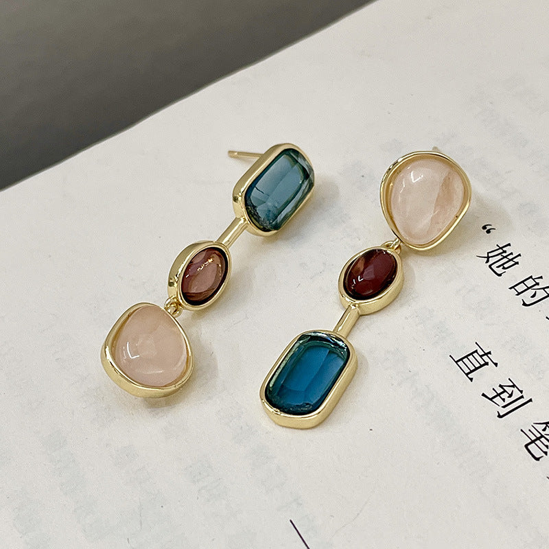 Wholesale Natural Stone Colored Crystal Copper Earrings