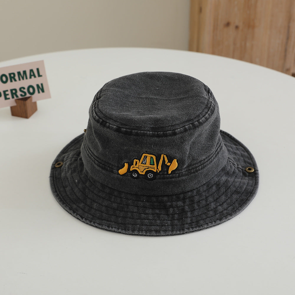 Wholesale Excavator children's washed fisherman hat retro bucket hat