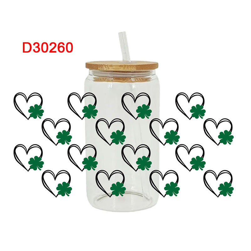 Wholesale Colorful Cartoon St. Patrick's Lucky Clover 16oz Cup UV DTF Film