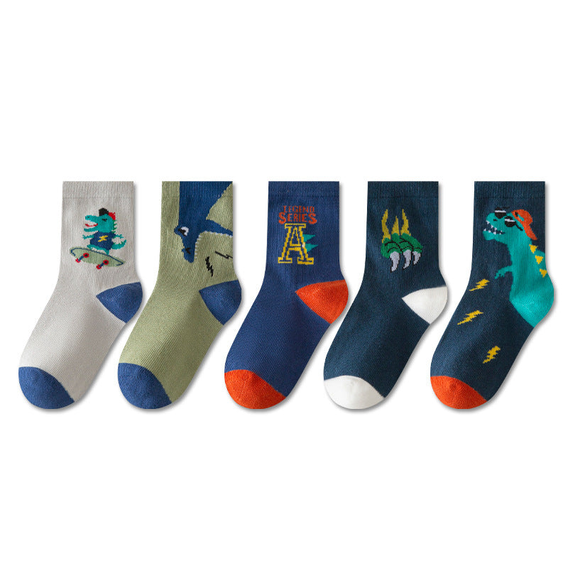 Wholesale Children's Autumn and Winter Mid-tube Cartoon Dinosaur Combed Cotton Trendy Socks