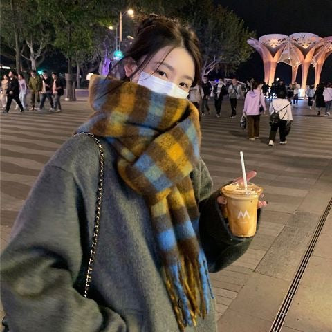 Wholesale Mohair Plaid Winter Thickened Warm Imitation Cashmere Scarf