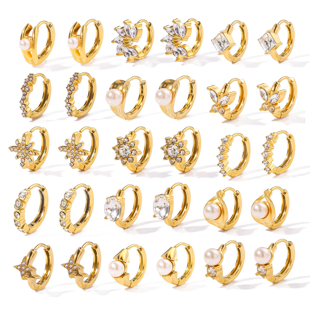 Wholesale 18K Gold Plated Flower with Diamond and Pearl Ear Ring