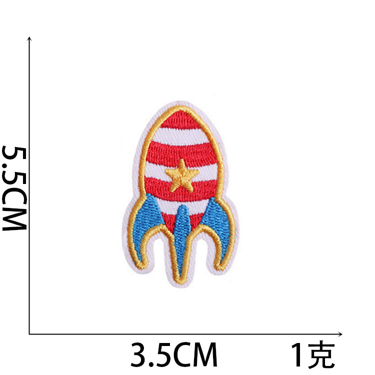 Wholesale Trendy Cartoon Rocket Embroidery Patches Polyester Sew On Space Badge For Clothing DIY Craft
