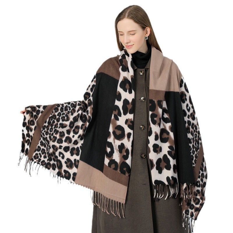 Wholesale Winter Leopard Print European and American Warm and Versatile Thick and Elongated Imitation Cashmere Scarf