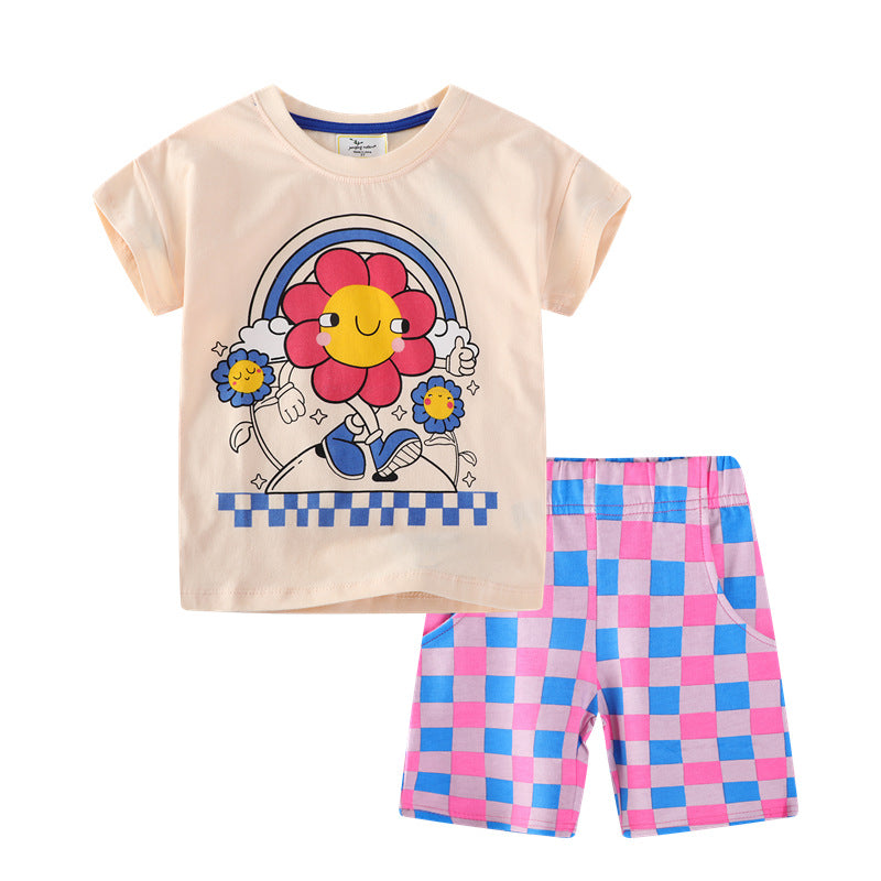 Wholesale Kids Summer Crew Neck T Shirt Shorts Two Piece Set European American Style Casual Homewear For Boys Girls