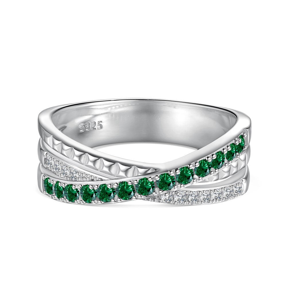 Wholesale S925 Sterling Silver Green Four-leaf Clover Zircon Inlaid Ring