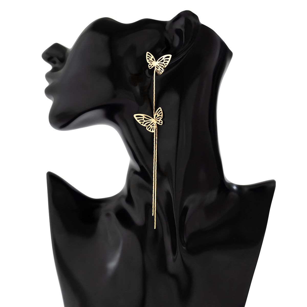 Wholesale Butterfly Tassel Long Chain Alloy Stud Earrings