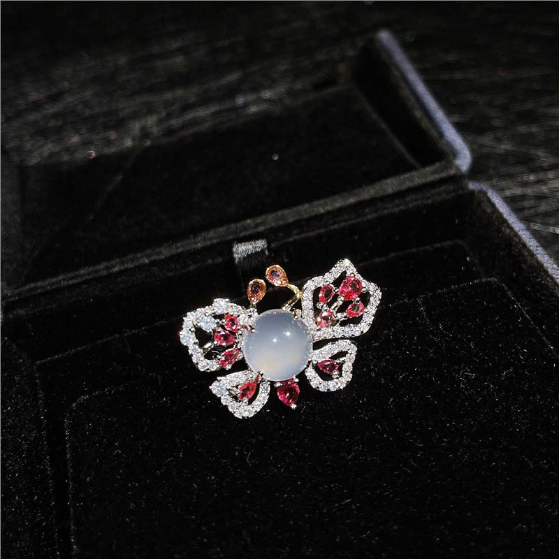 Wholesale Imitation Natural Red Corundum Butterfly Ring