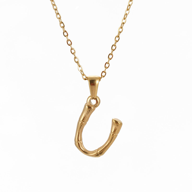 Wholesale Stainless Steel Plated 18K Bamboo Letter Necklace