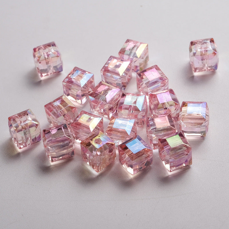 Wholesale 50pcs 8mm multi-faceted acrylic high-transparency square beads colorful three-dimensional loose beads