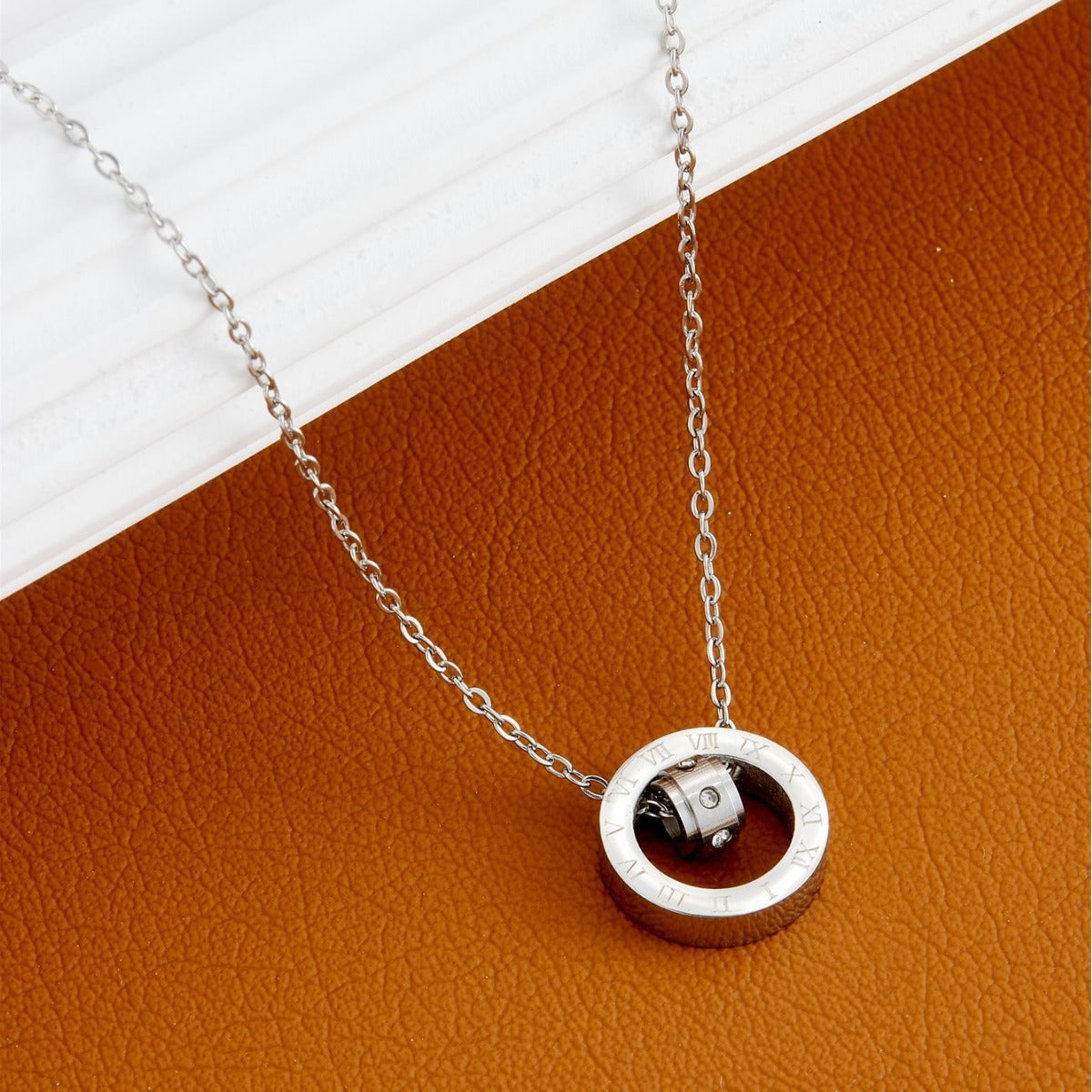 Wholesale  Creative Titanium Steel Rose Gold Plated  Clavicle Chain  Double Ring Necklace