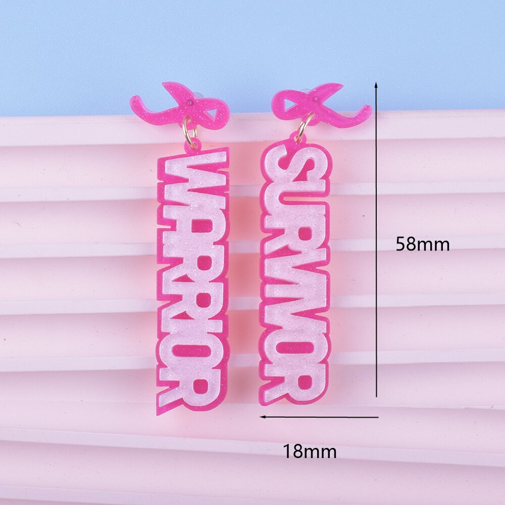 Wholesale Breast Health Pink Ribbon Acrylic Earrings