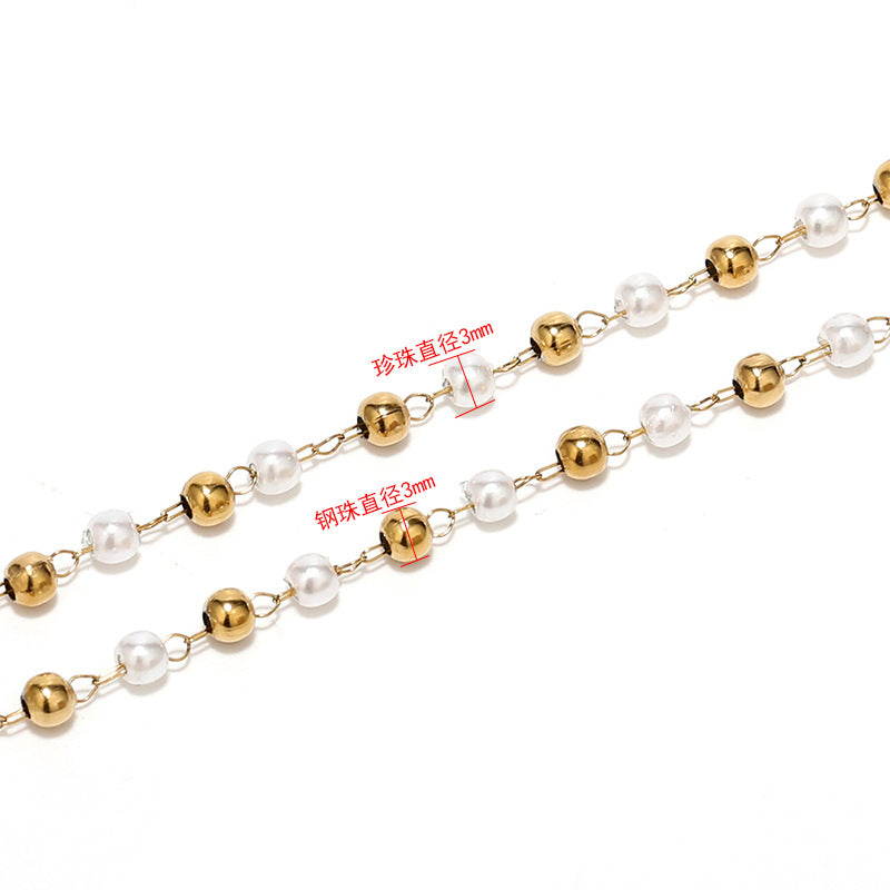 Wholesale 2PCS 3mm Pearl Stainless Steel Beaded Handmade Chains