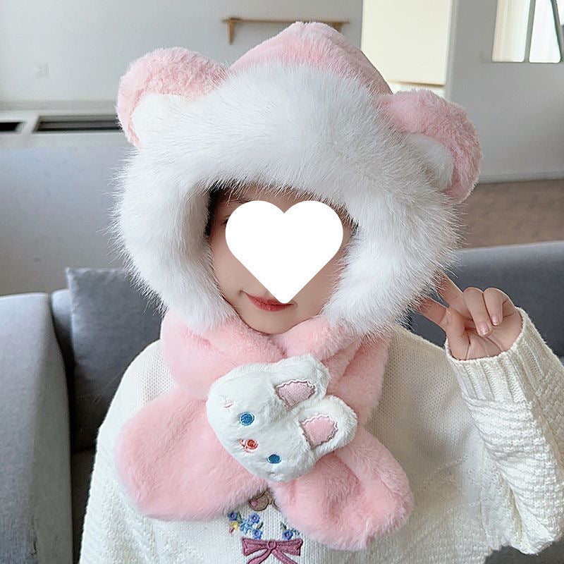 Wholesale Children's Hat Scarf Integrated Autumn and Winter Plush Baby Ear Protection Warm Plush Hat