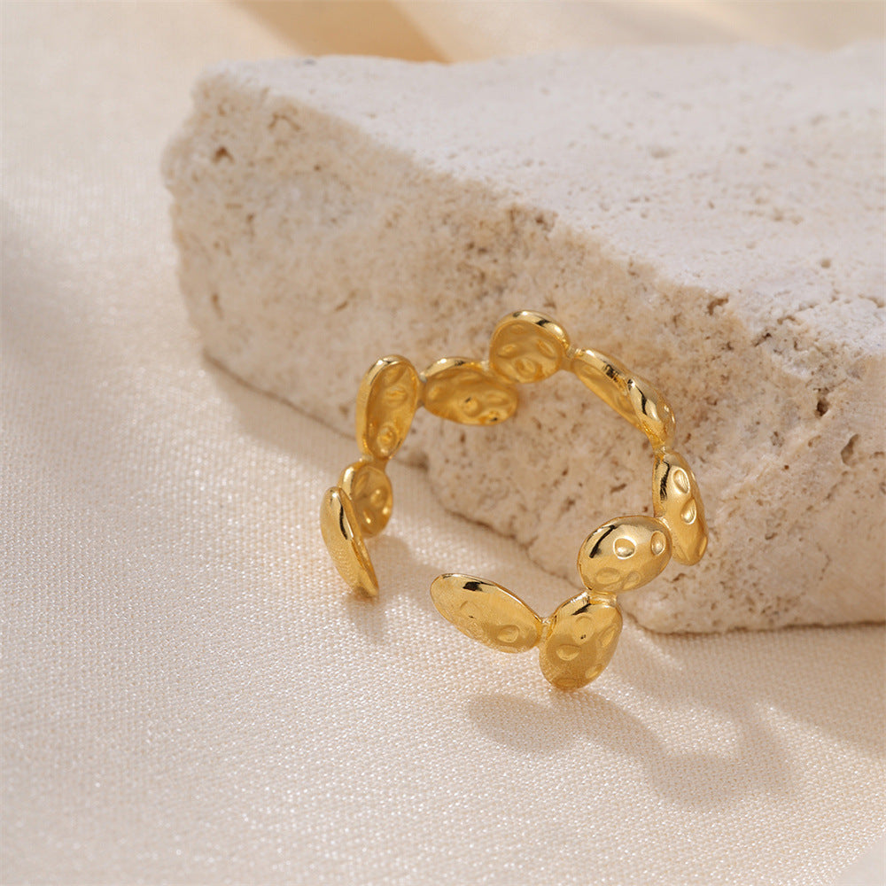 Wholesale Stylish Women S Snake Floral Ring Set Gold Tone Stainless Steel Adjustable Open Fashion Jewelry Accessory