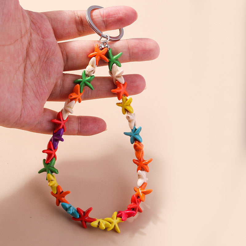 Wholesale Mixed Color Starfish Pendant Metal Keychain