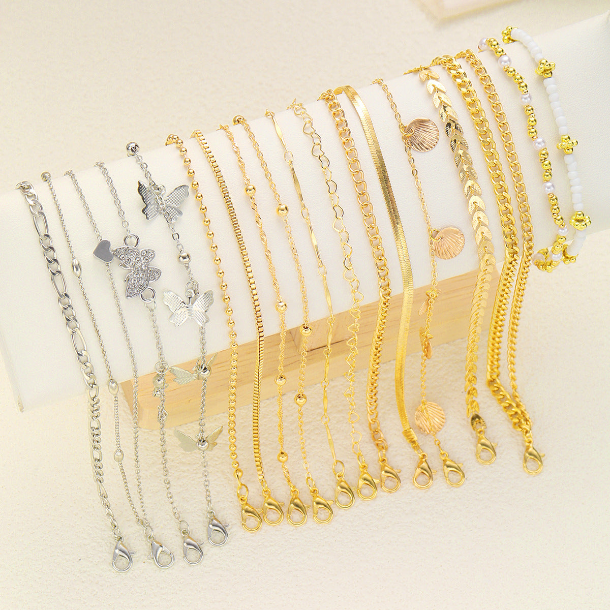 Wholesale Beach Style Butterfly Shell Rice Bead Anklet Set