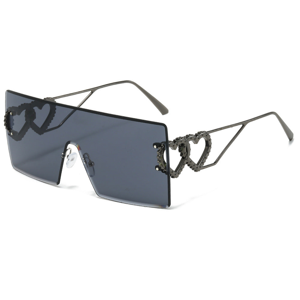 Wholesale Square Borderless Large Frame Double Heart Fashion Sunglasses