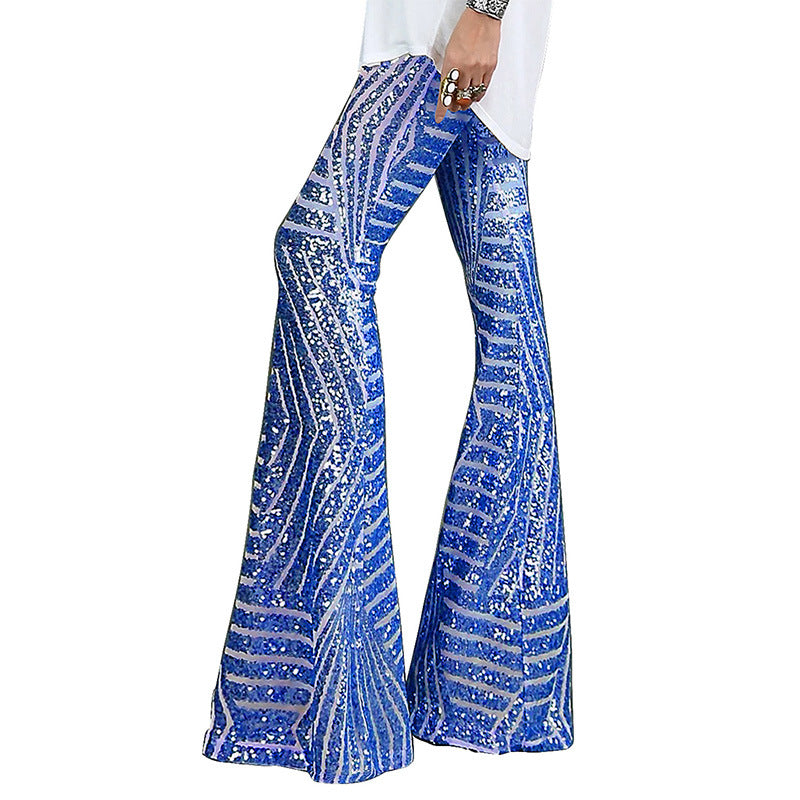 Wholesale Polyester Sequin Casual Pants Wide Leg Pants Loose High Waisted Long Pants