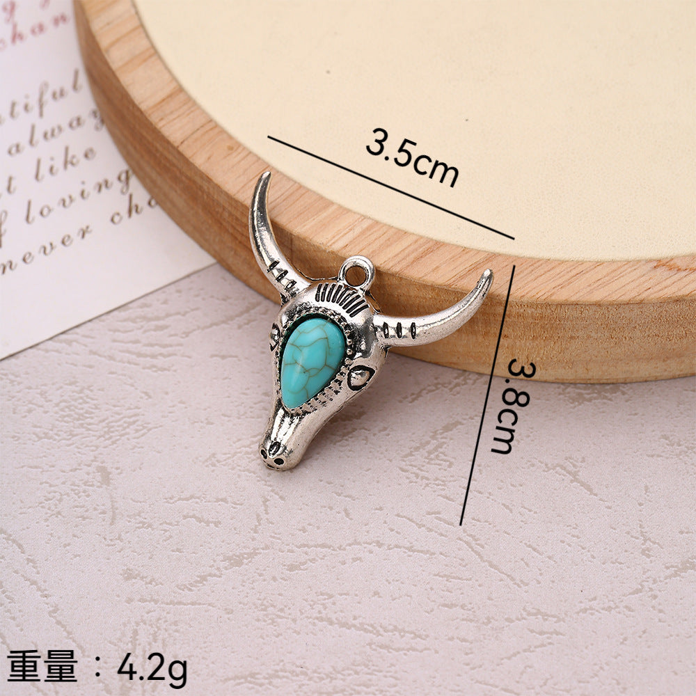 Wholesale 10pcs Bohemian style turquoise diverse bull pendant