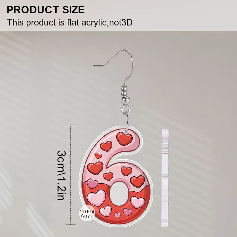 Wholesale Valentine' s Day Red and Pink Number Acrylic Earrings