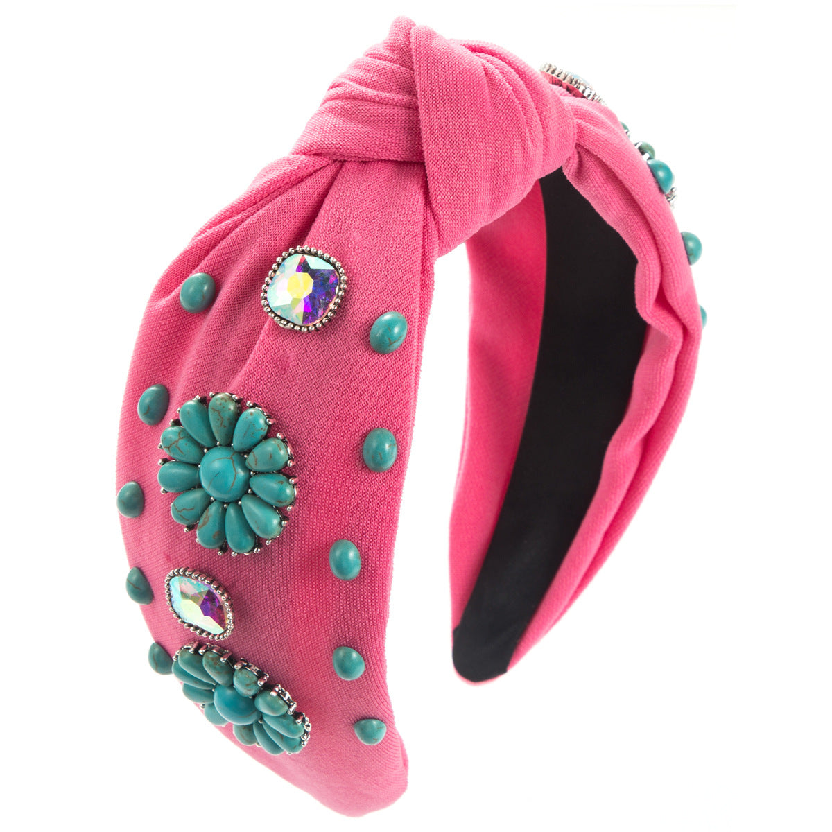 Wholesale Vintage Turquoise Wide Brim Beaded Floral Headband