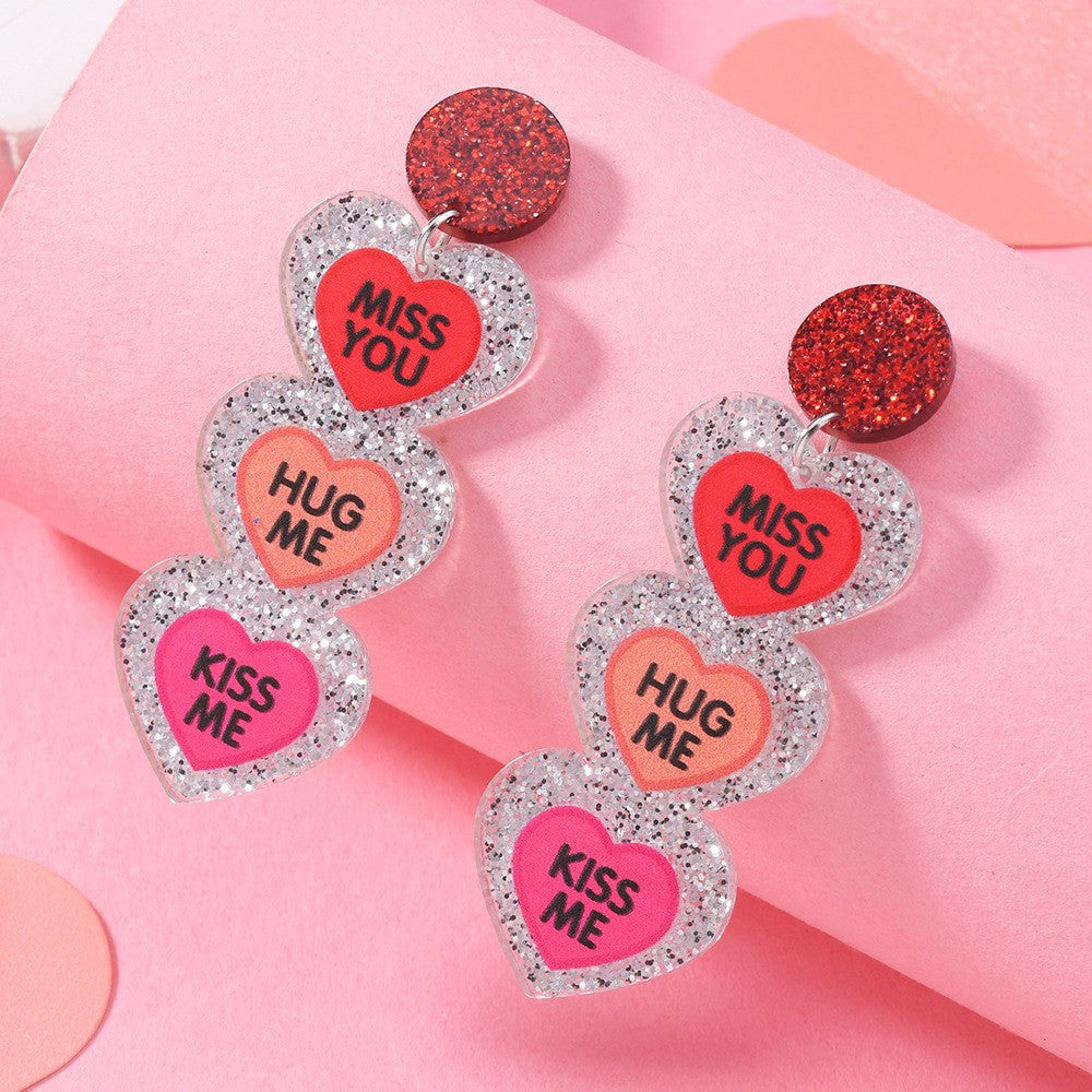 Wholesale Love Sparkling Heart shaped Acrylic Earrings for Valentine' s Day