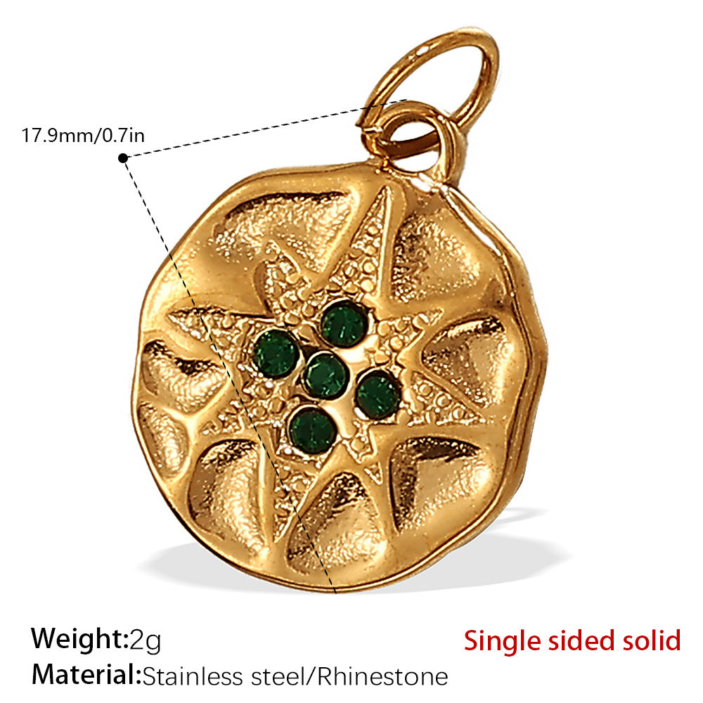 Wholesale Zircon Inlaid Starfish Round Stainless Steel Necklace Pendant