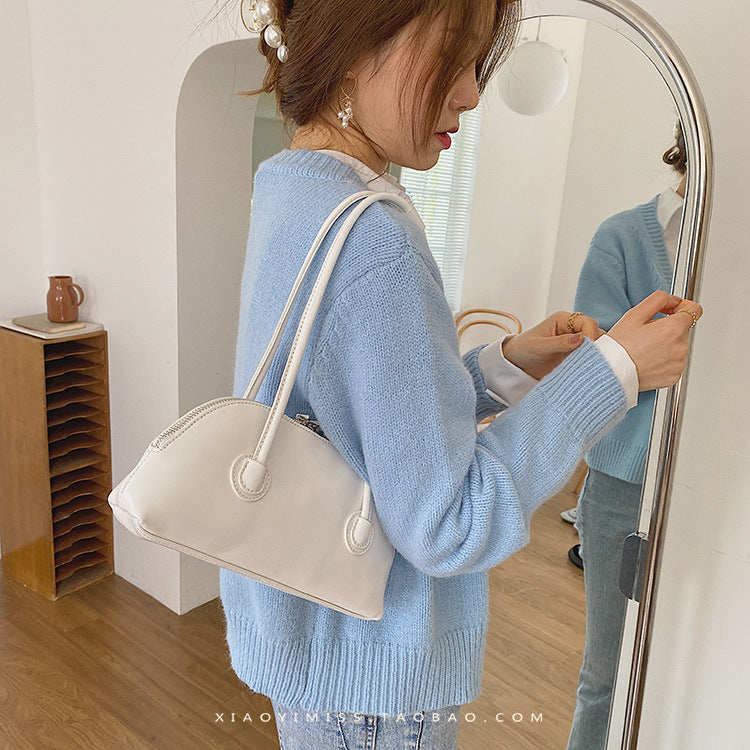 Wholesale Retro Fashion Wax Leather Candy Color Baguette Bag