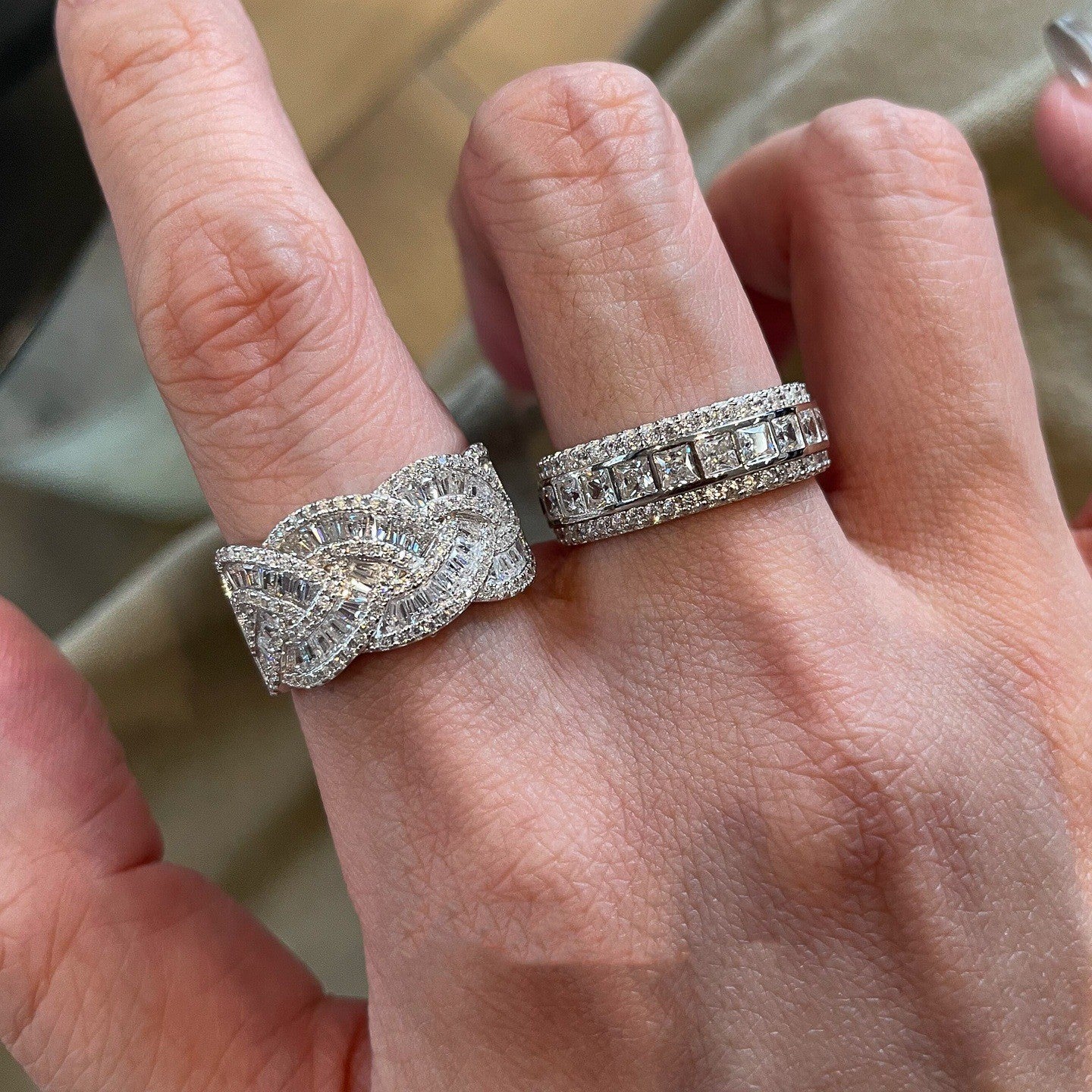 Wholesale Wide silver ring fully encrusted with diamonds for women