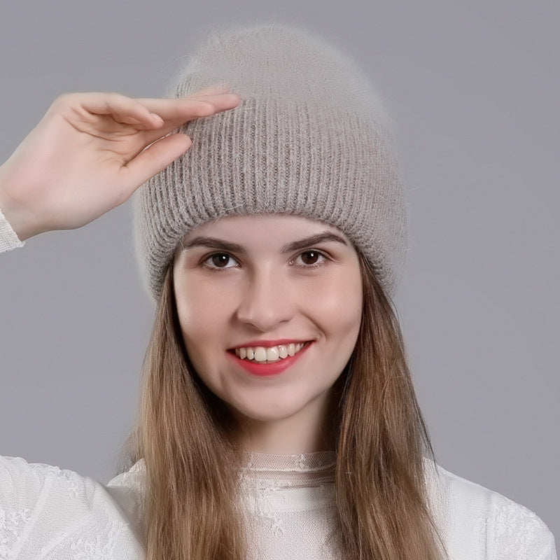 Wholesale All-match Rabbit Fur Autumn and Winter Fashion Knitted Wool Warm Pullover Earmuffs