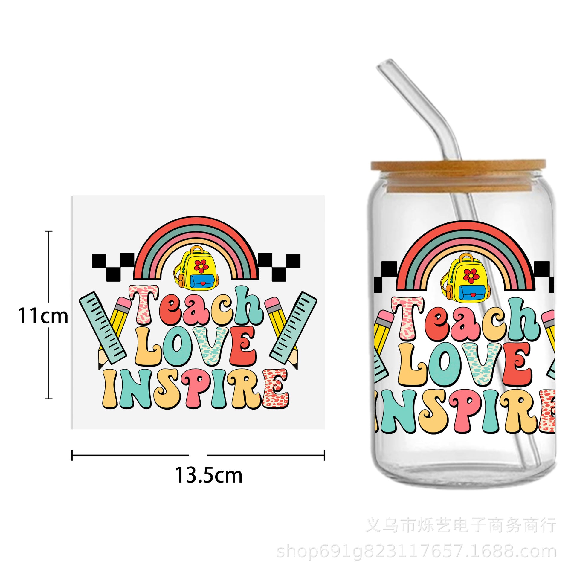 Wholesale Colorful Rainbow Back-to-School Season 16oz Cup UV DTF Wraps