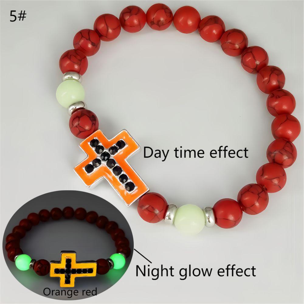 Wholesale Turquoise luminous cross diamond studded prayer bead bracelet