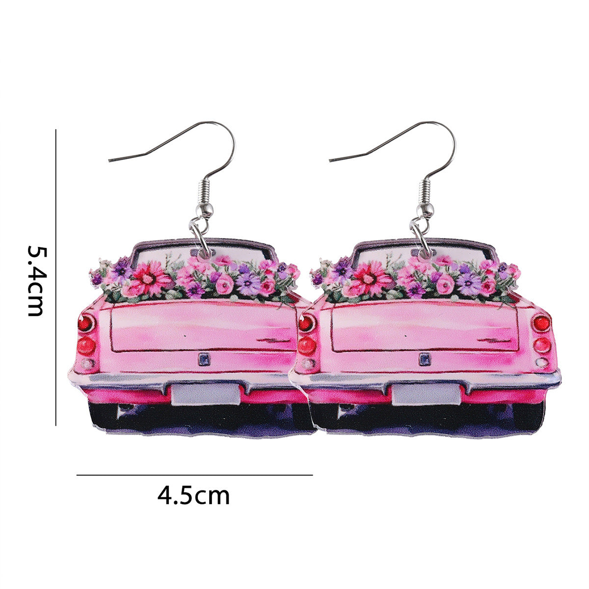 Wholesale Spring and Summer Pink Car Flower Acrylic Pendant Earrings